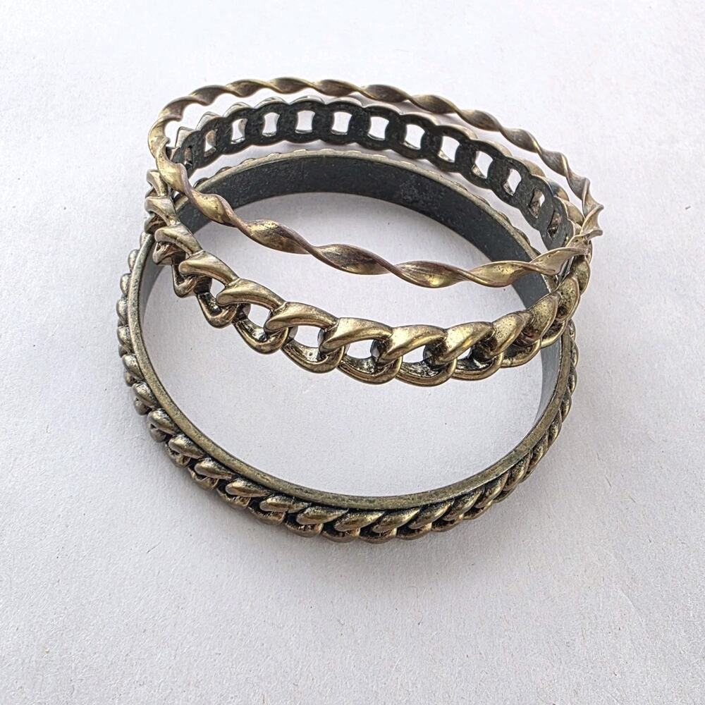Graziano Italy Bangle Bracelet 3 Piece Set Statement Antiqued Gold